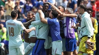 Ousmane Dembele (C) celebrates scoring his team's second goal during the 2026 World Cup Group I football match between Norway and France at the Boston Stadium in Foxborough on June 26, 2026.
