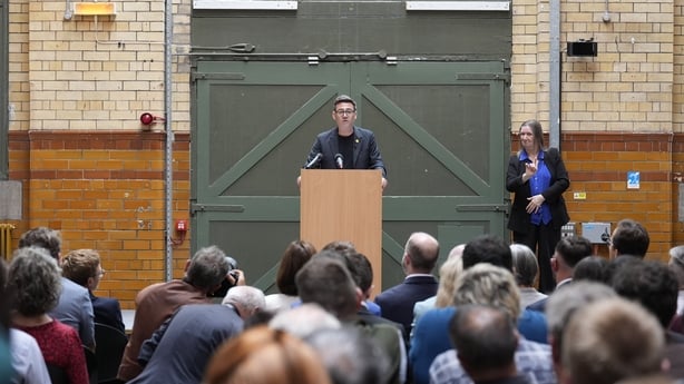 Andy Burnham delivers a speech at the People's History Museum, Manchester