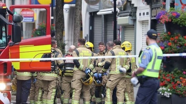 Emergency services at the scene of a fire at a prayer hall on Talbot Street in Dublin