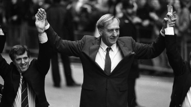 David Andrews with one of the Birmingham Six waves to supporters