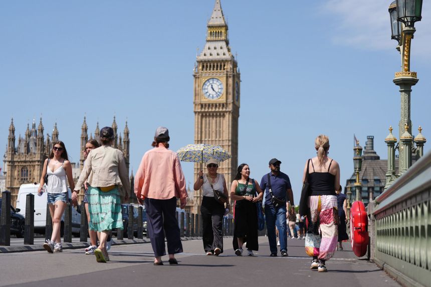 Westminster Bridge in London, on June 23. The UK is set to bake in record-breaking temperatures amid rare red warnings over extreme temperatures.