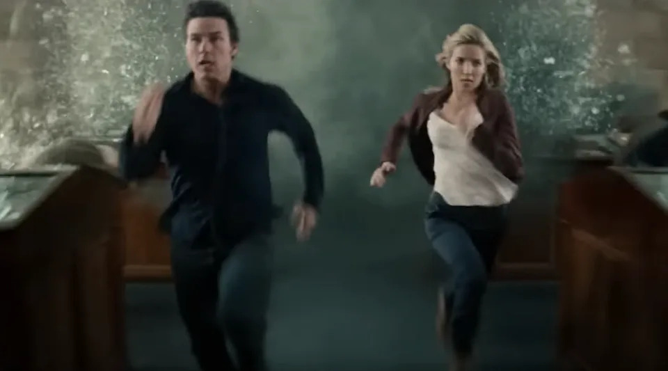 A man and a woman running