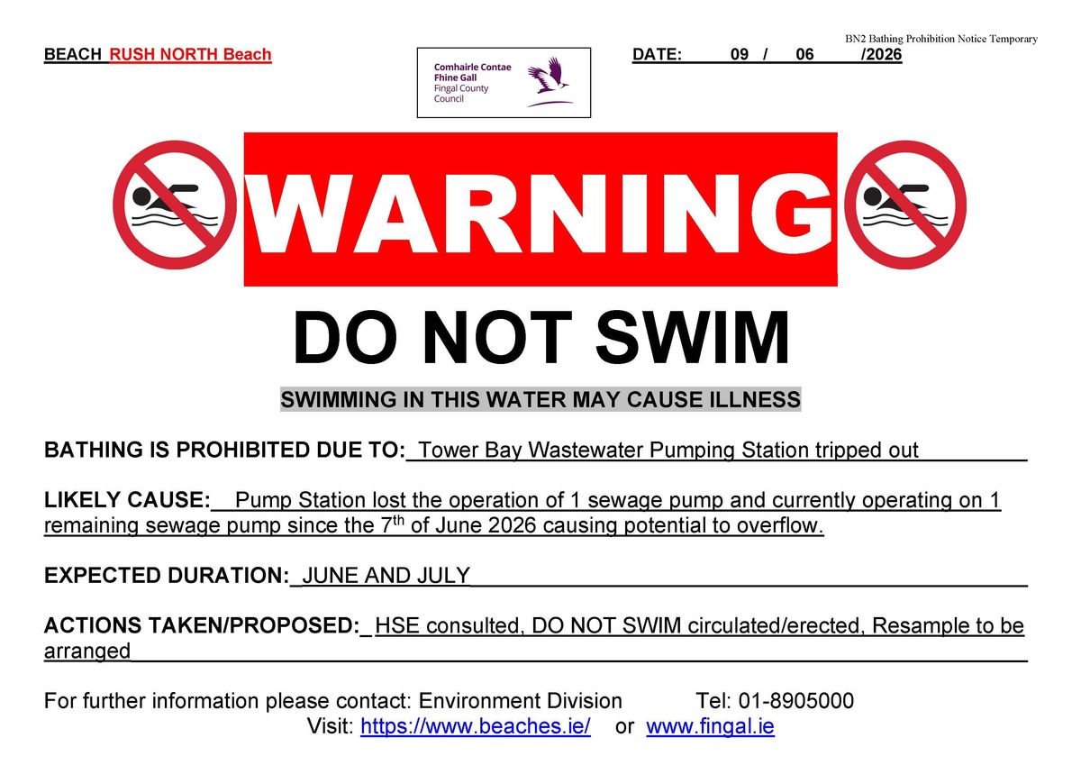 A "do not swim" notice has been issued for Rush North and Rush South beaches and may remain in place for two months.