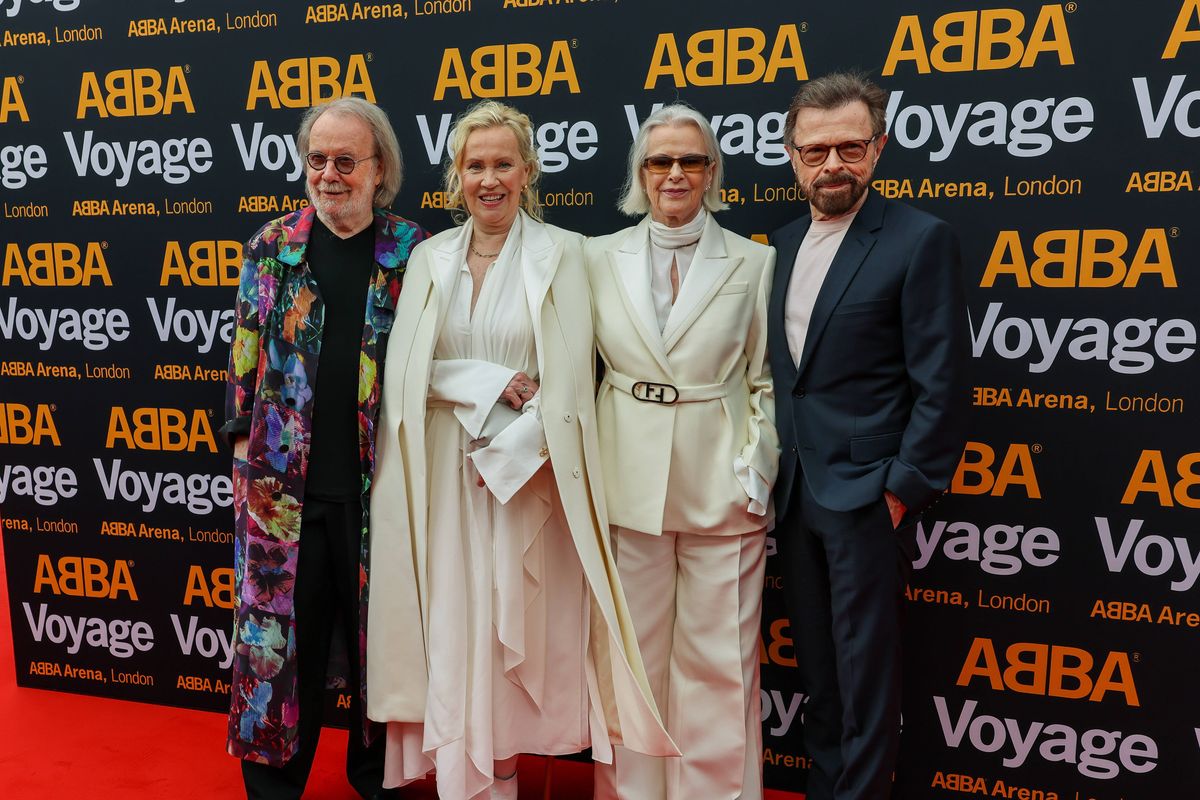 LONDON, ENGLAND - MAY 26: (L to R) Benny Andersson, Agnetha Faltskog, Anni-Frid Lyngstad and Björn Ulvaeus attend the World Premiere of "ABBA Voyage" at the ABBA Arena on May 26, 2022 in London, England. (Photo by David M. Benett/Dave Benett/Getty Images)