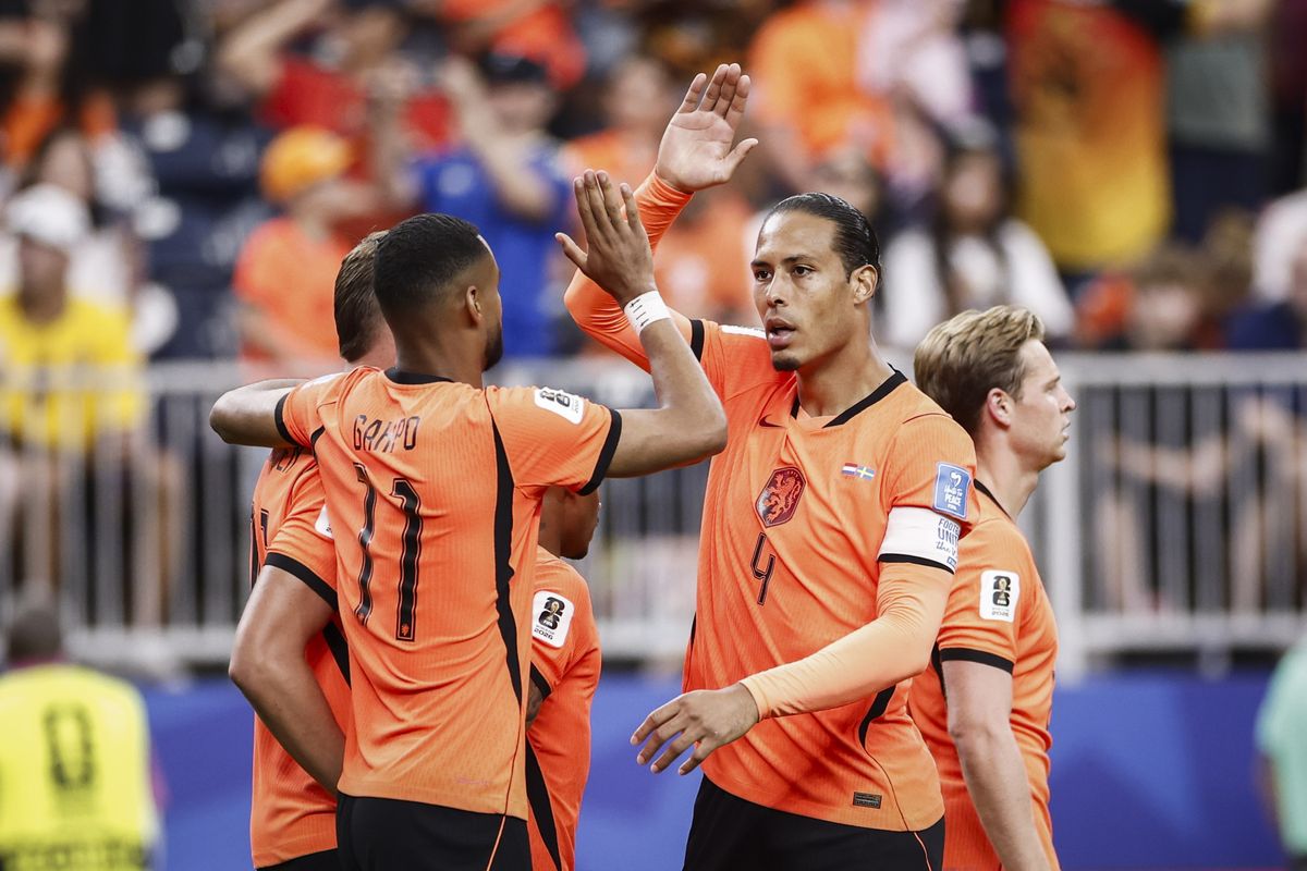 Cody Gakpo and Virgil van Dijk during the Netherlands vs Sweden at the World Cup.