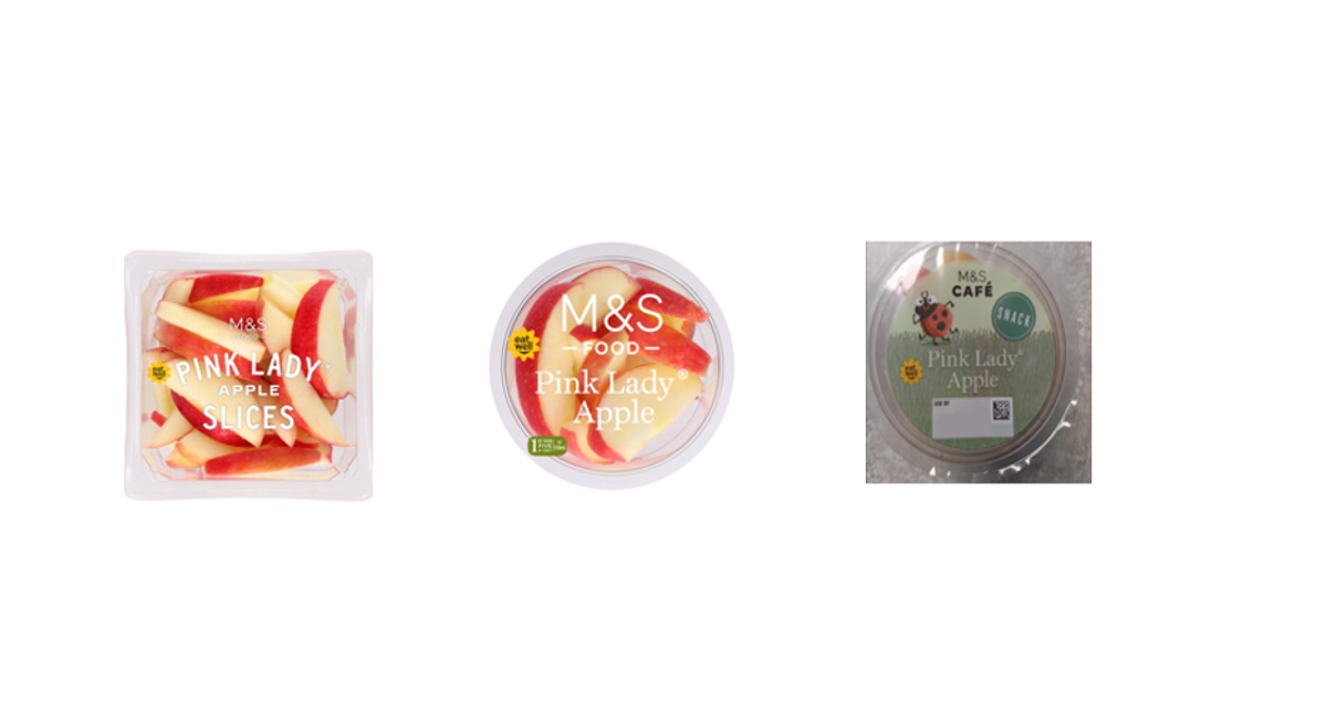 Recall of specific batches of various Marks and Spencer Pink Lady apple products due to the possible presence of Salmonella