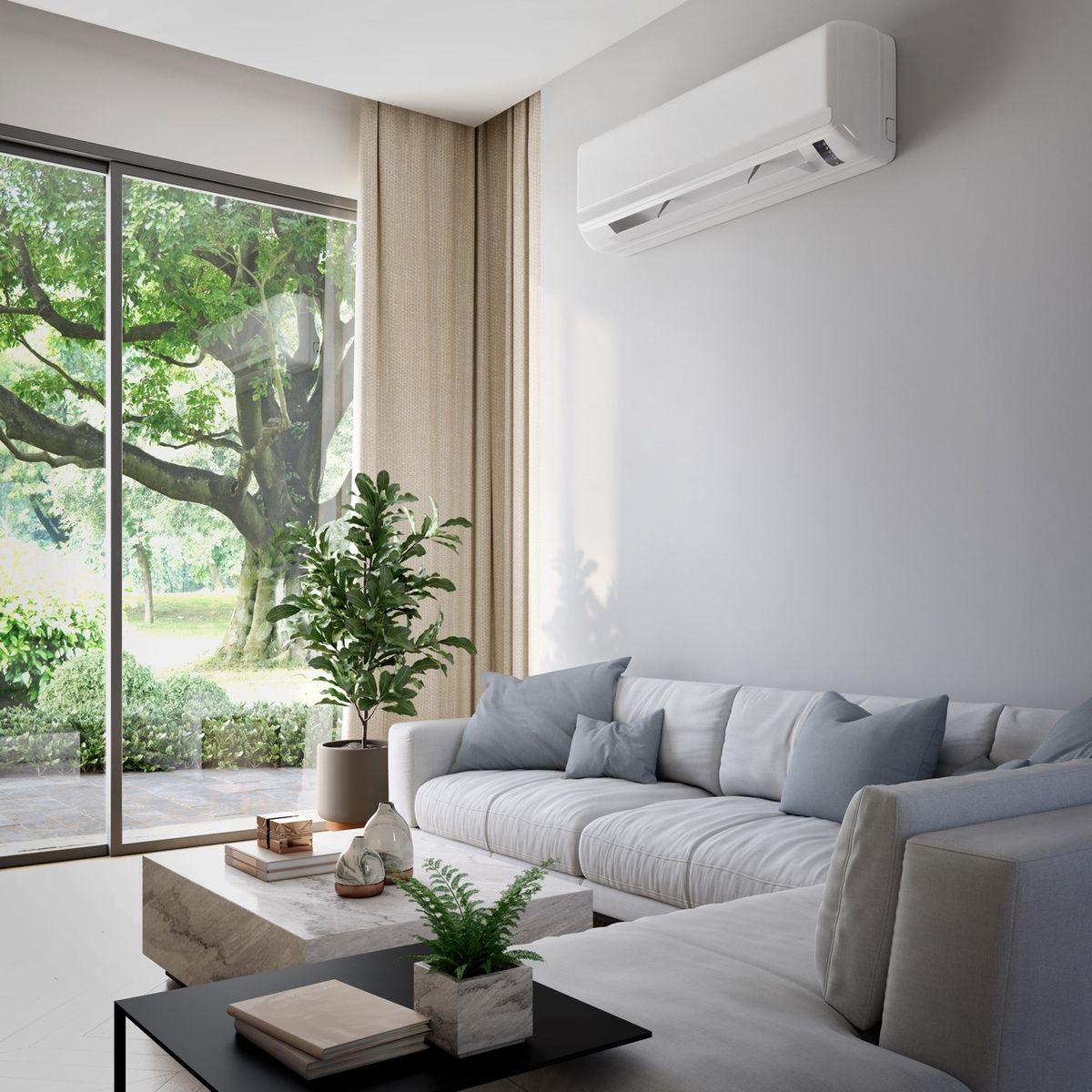 Modern living room interior with air conditioning
