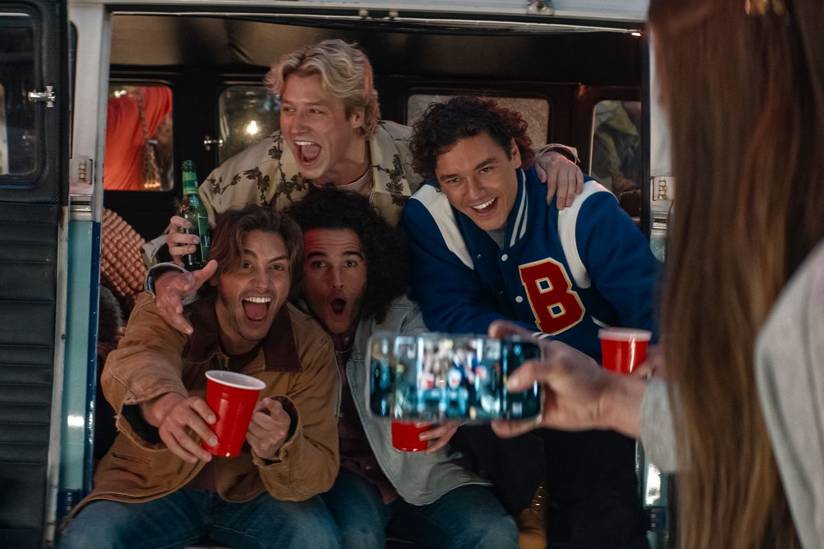 Group of university students celebrating