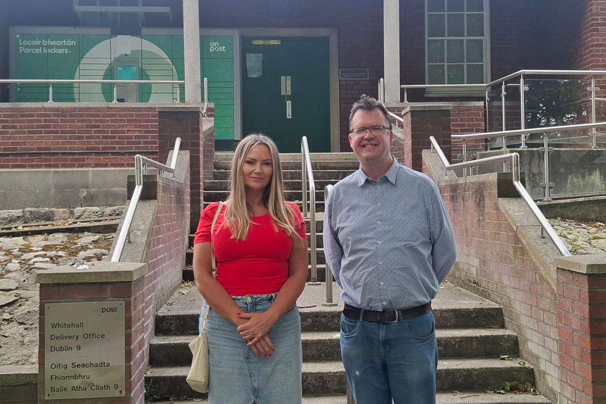 Fine Gael Councillors Gayle Ralph and Declan Flanagan pictured at Griffith Avenue Sorting Office