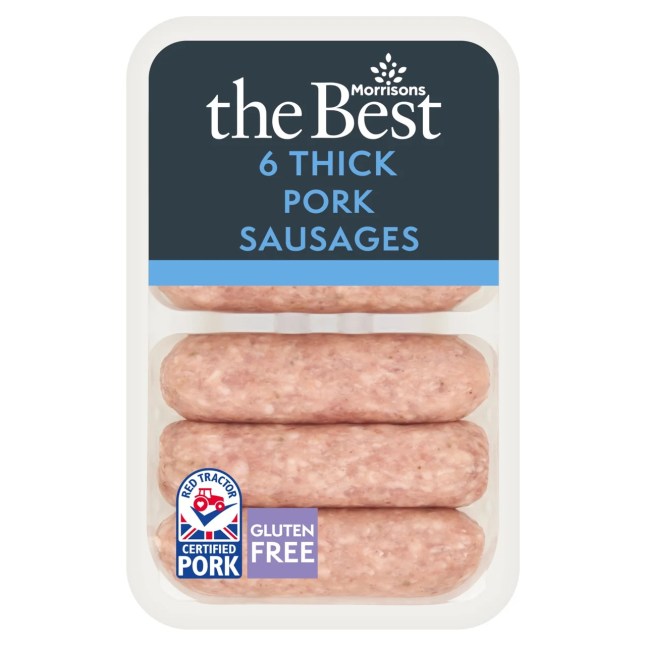 Morrisons The Best Thick Pork Sausages on a white background