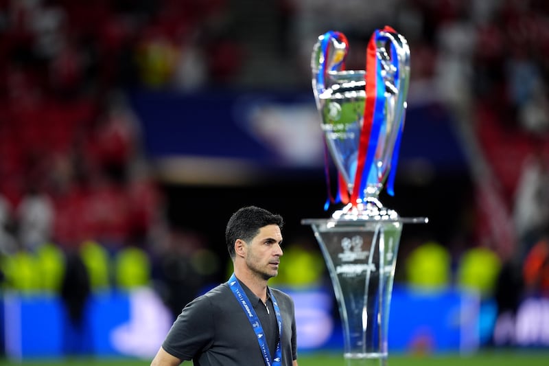 Arsenal manager Mikel Arteta dejected following the UEFA Champions League final. Photograph: Mike Egerton/PA Wire