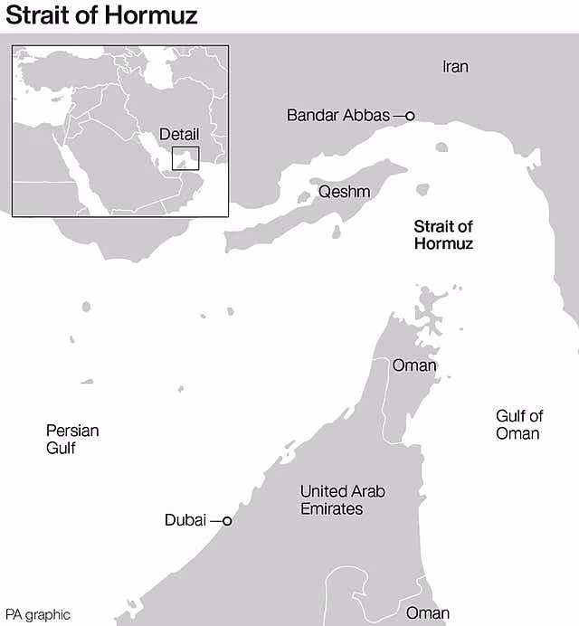 Map showing Strait of Hormuz 