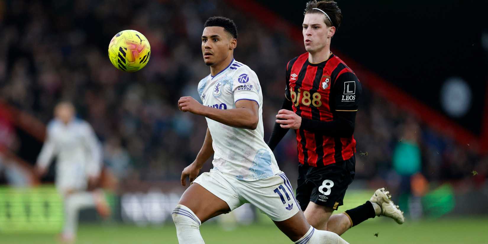  Aston Villa's Ollie Watkins in action with AFC Bournemouth's Alex Scott 