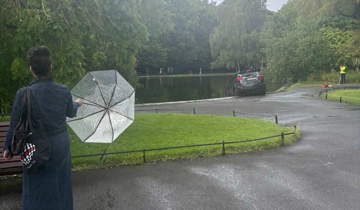 Car ends up in the LAKE at St Stephen's Green