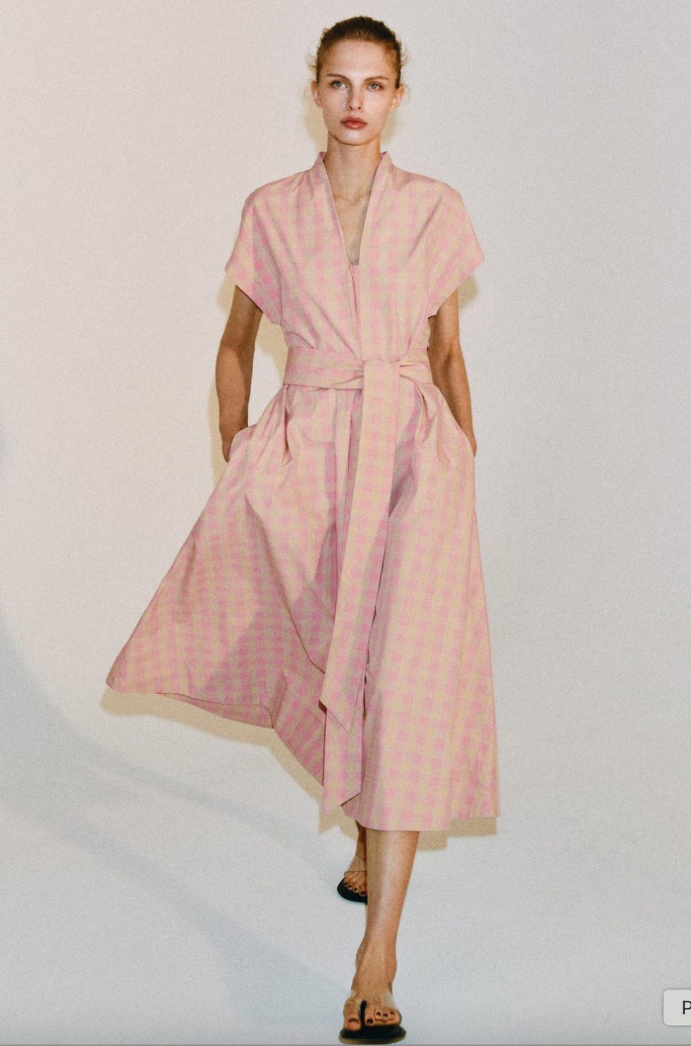 Pink and yellow checkered dress in cotton poplin by ZW Collection 