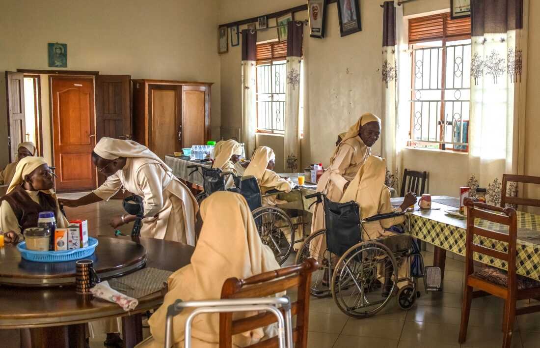 Elderly nuns sit in their dining room at the Little Sisters of St Francis premises in Nkokonjeru, Uganda, on May 11, 2026, in the early evening moments before having tea. The sisters are part of the congregation’s retired and aging members who continue to live within the community compound after years of service. The Little Sisters of St Francis, who have spent decades working in schools, clinics, and community programs across Uganda, are now placing greater emphasis on the care and support of elderly sisters, many of whom require ongoing assistance and end-of-life care after long periods of service in demanding conditions.