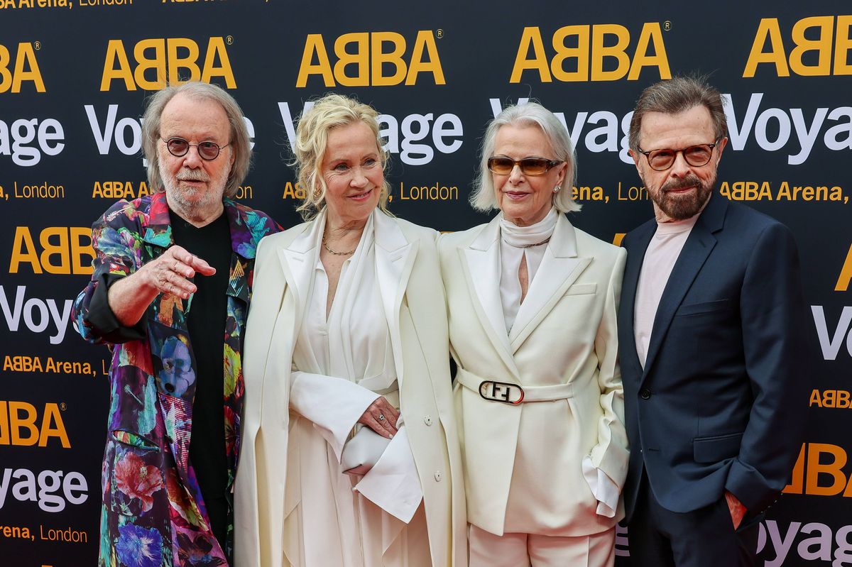LONDON, ENGLAND - MAY 26: (L to R) Benny Andersson, Agnetha Faltskog, Anni-Frid Lyngstad and Björn Ulvaeus attend the World Premiere of "ABBA Voyage" at the ABBA Arena on May 26, 2022 in London, England. (Photo by David M. Benett/Dave Benett/Getty Images)