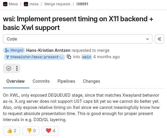 Mesa X11 present timing code merged