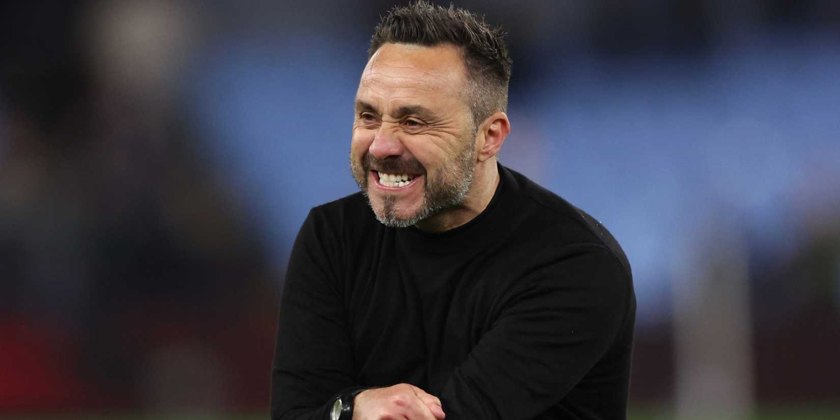 Tottenham manager Roberto De Zerbi celebrates win at Aston Villa