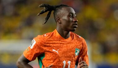 Ivory Coast's Yan Diomande (11) in action during the World Cup Group E soccer match between Ivory Coast and Ecuador in Philadelphia, Sunday, June 14, 2026. (AP Photo/Matt Slocum)