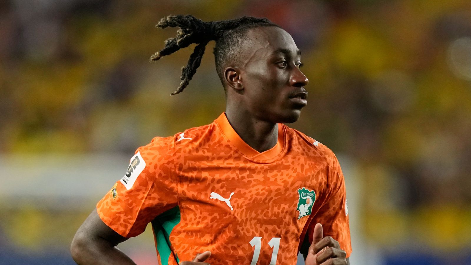 Ivory Coast's Yan Diomande (11) in action during the World Cup Group E soccer match between Ivory Coast and Ecuador in Philadelphia, Sunday, June 14, 2026. (AP Photo/Matt Slocum)