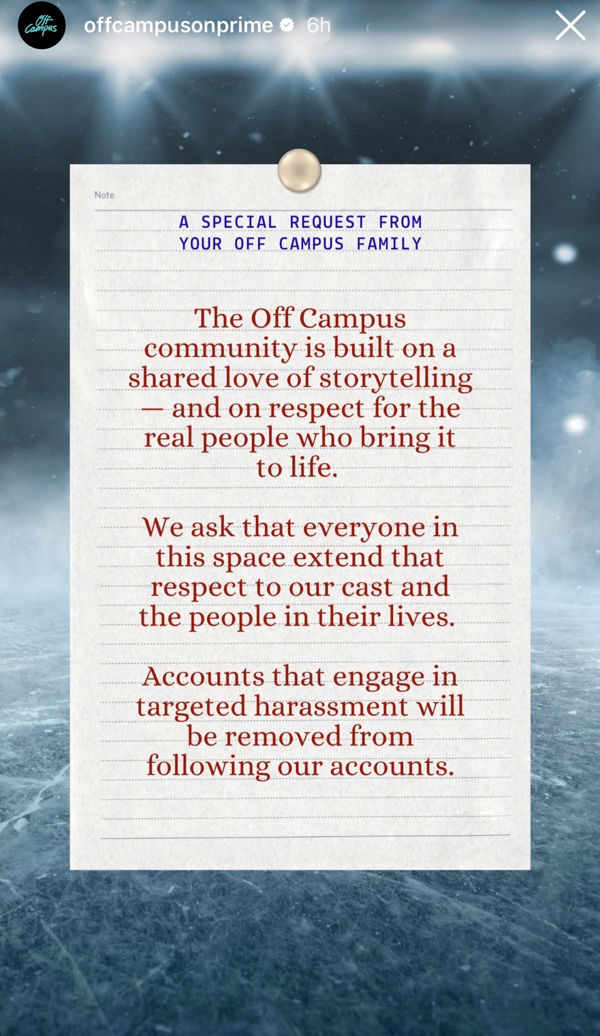 Note on Prime Video's Instagram story