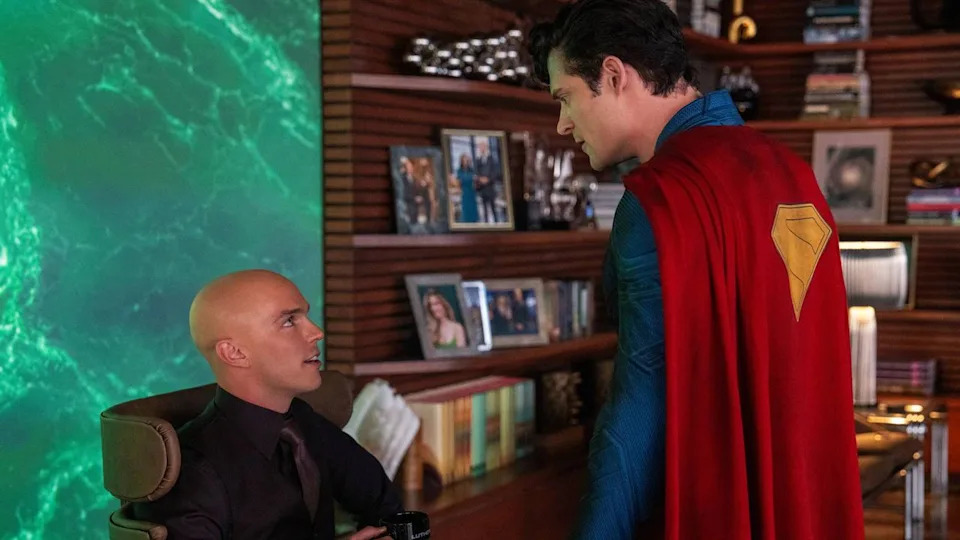 Nicholas Hoult as Lex Luthor and David Corenswet as Superman.