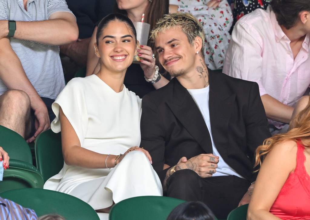 Kim Turnball and Romeo Beckham attend day one of the 2026 Wimbledon Tennis Championships