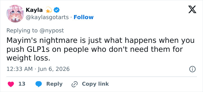 Tweet discussing GLP-1 side effects when used for unnecessary weight loss Tweet discussing GLP-1 side effects when used for unnecessary weight loss