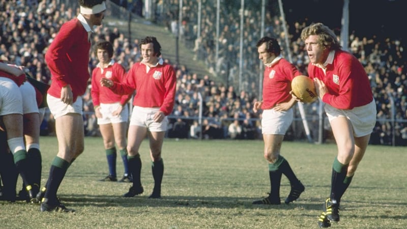Lions flanker Fergus Slattery runs with the ball during a Test match against South Africa in 1974. Photograph: Allsport