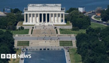 Reflecting Pool liner cut with sharp knife or razor, National Park Service says - BBC