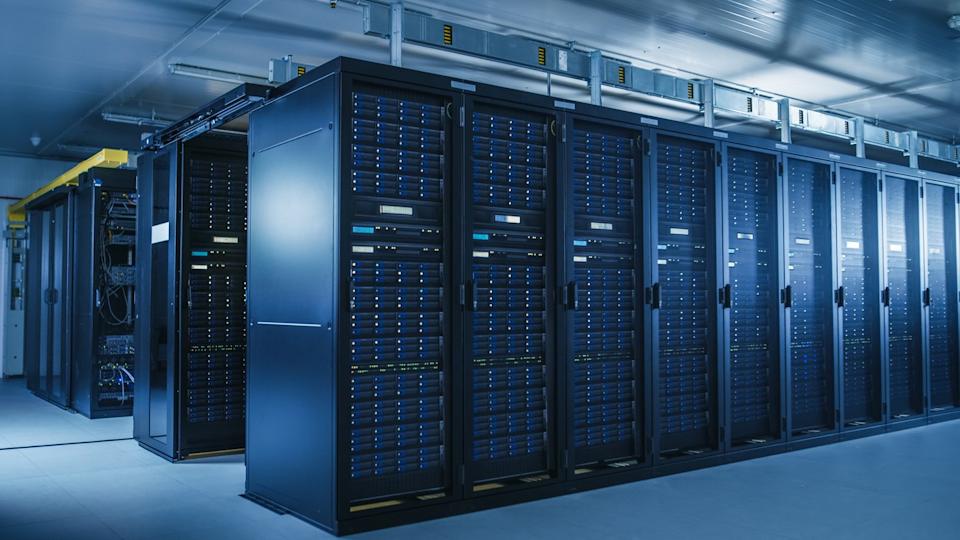 Computer servers inside of a data center.