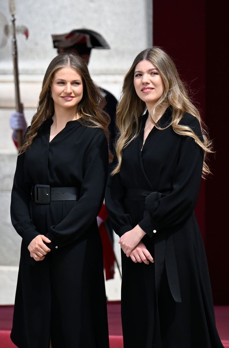 Princess Leonor and Infanta Sofía during the Pope’s visit in Madrid, sharing a rare public moment together.