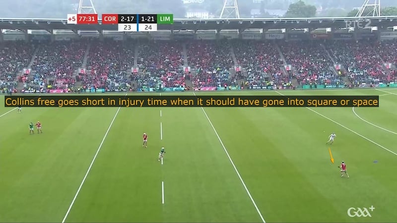 Patrick Collins goes short with a late free despite an extra 2.5 mins of injury time being added on.