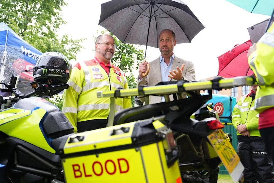 Prince William viewed a fleet of bikes at Norfolk Blood Bikes