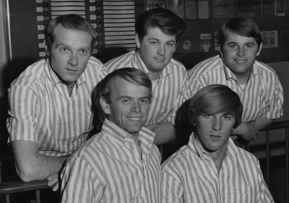 American pop group The Beach Boys in 1964. From left to right, Mike Love, Al Jardine, Brian Wilson, Dennis Wilson (1944 - 1983) and Carl Wilson (1946 - 1998).