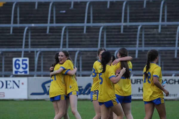 The Roscommon U-16 LGFA team celebrate after progressing through to the All Ireland U16B final. Picture: Roscommon LGFA