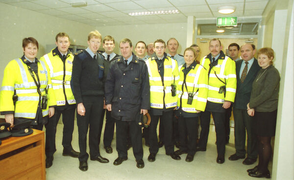  Garda Johnny Cleary pictured with some of his colleagues at Waterford Garda Station before his last day on beat duty in Waterford after 28 years service with An Garda Síochána back in January 2000.