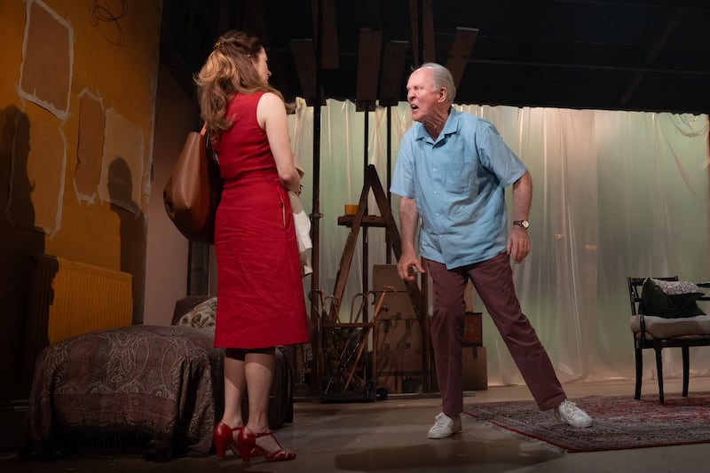 Giant: Aya Cash and John Lithgow in Mark Rosenblatt’s play about Roald Dahl. Photograph: Sara Krulwich/The New York Times