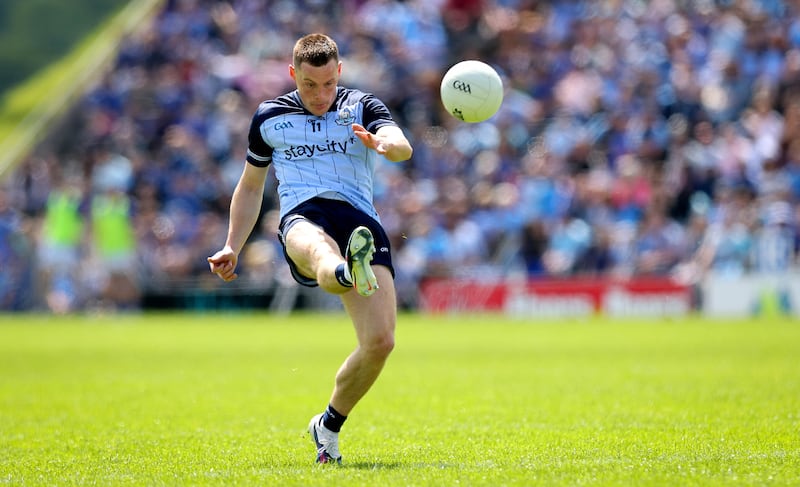 Dublin’s Con O’Callaghan scores a two pointer against Cavan. Photograph: Ryan Byrne/Inpho