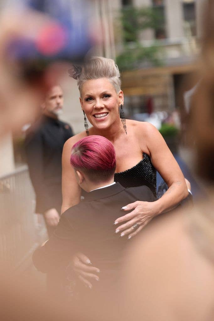 Pink's son gives her a cuddle!