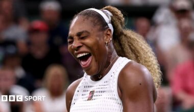 Serena Williams of the United States reacts against Maya Joint of Australia