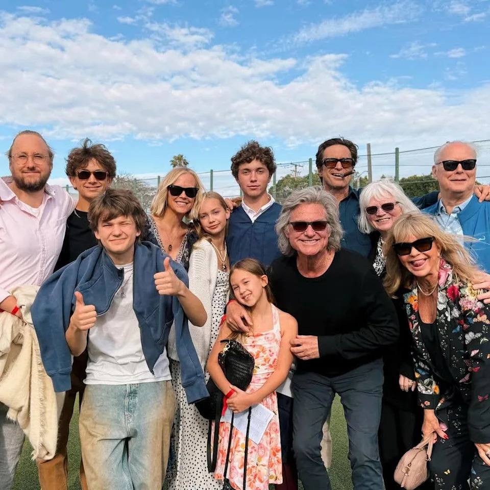 Photo shared by Oliver Hudson's wife Erinn Bartlett of their son Wilder's graduation, featuring his grandparents Goldie Hawn and Kurt Russell