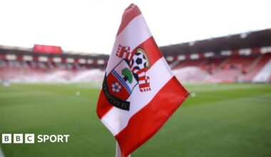 A Southampton corner flag at St Mary's Stadium