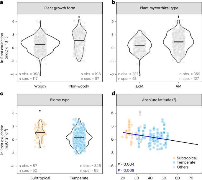 Latitudinal patterns and environmental correlates of plant root exudation