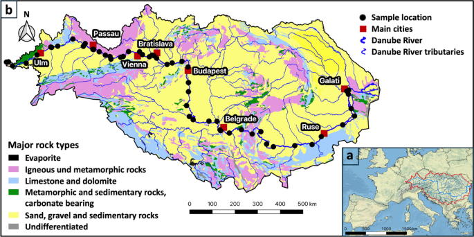 Geological, land use and biological influences on carbon cycling and CO2 degassing in the Danube River