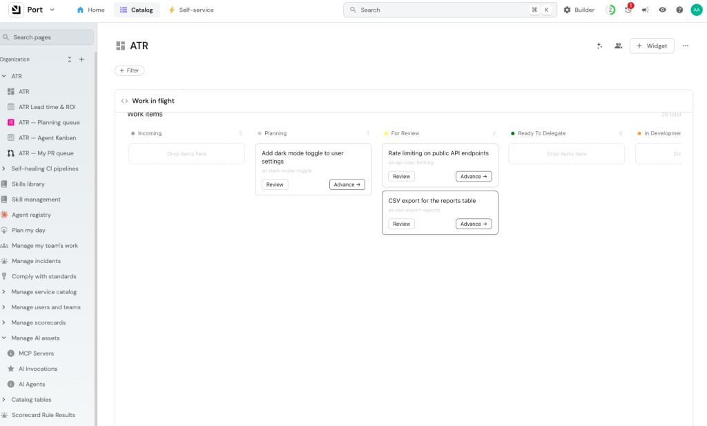 Screenshot of Port's Kanban dashboard.