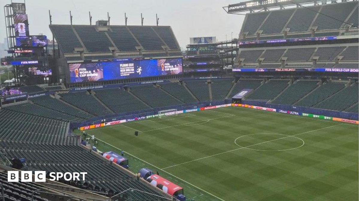 Rain falls on the Philadelphia Stadium before the World Cup game between France and Iraq