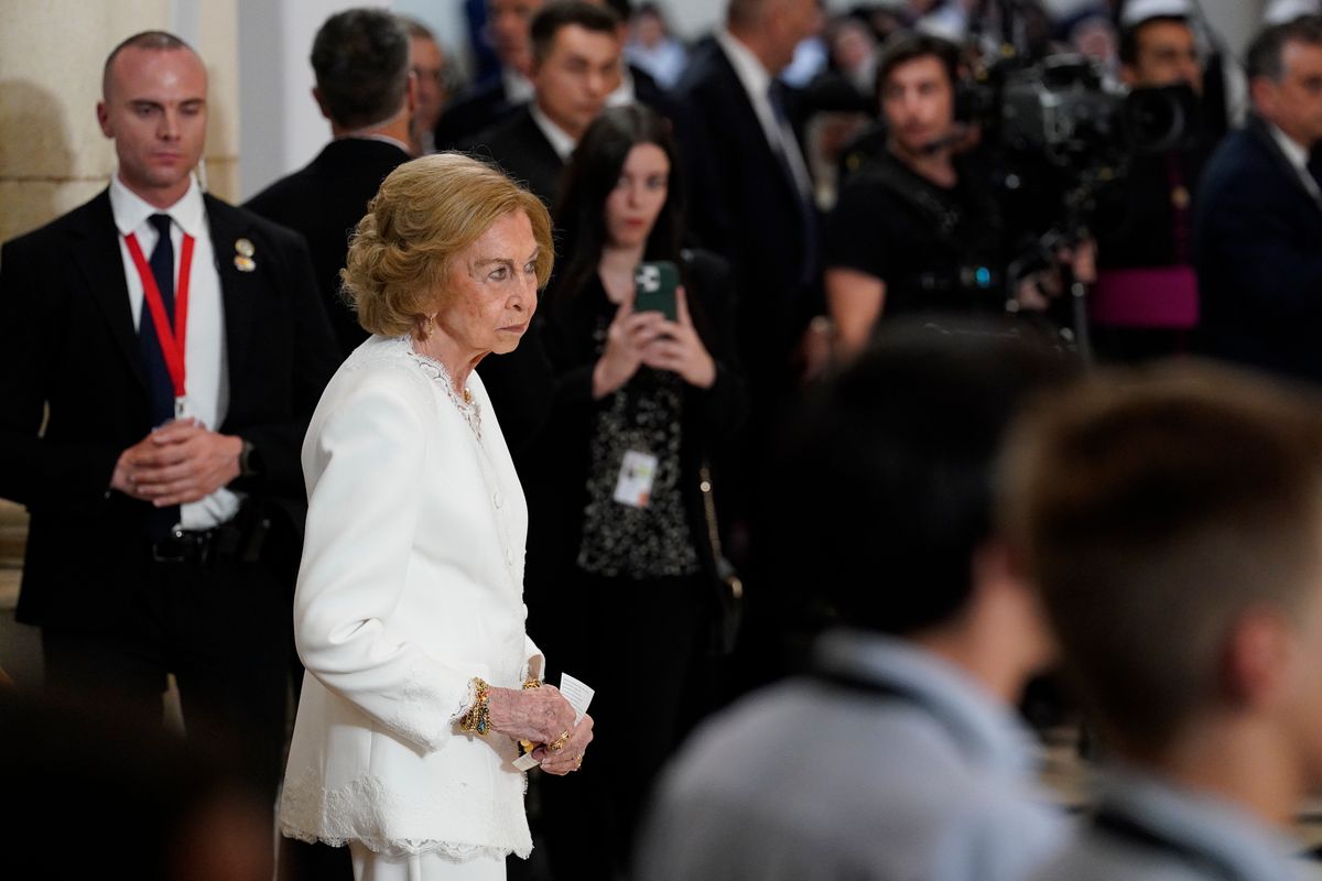 Queen Sofia during the prayer and homage to the Virgin of the Almudena, in the Cathedral of Santa Maria de la Almudena, on 8 June 2026, in Madrid