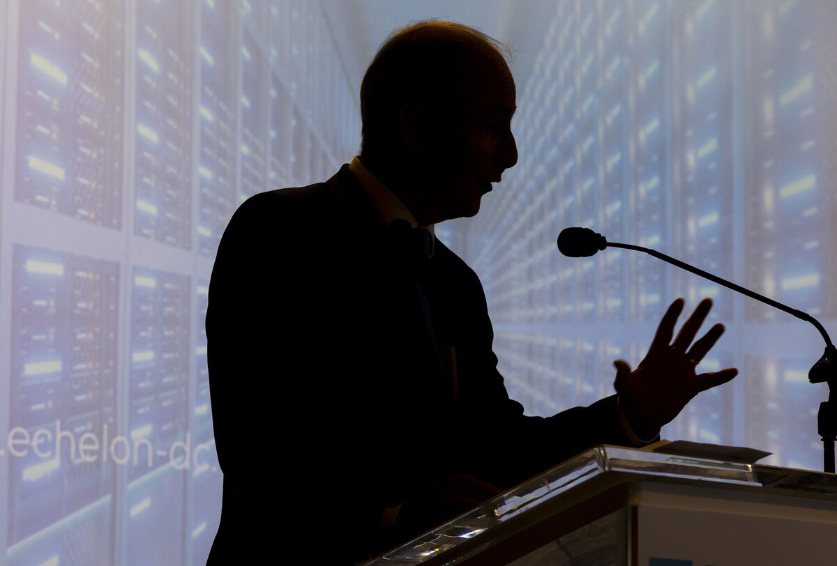 Taoiseach Micheál Martin at the official launch of the Echelon Data Centres campuses last year. The Private Wires Bill will enable data centres to source and even build their own off-grid electricity, especially fossil gas generation. Photo: Peter Houlihan